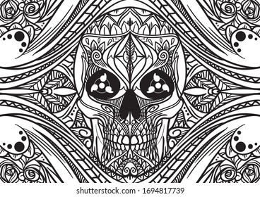 Abstract vector ornament flower pattern with hand drawn lines. You can use any color of background