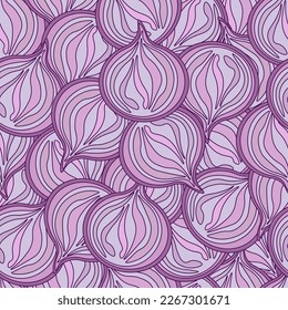 Abstract vector ornament. Seamless simple pattern of purple elements. Stylized onions.