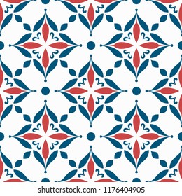 Abstract vector ornament with simple swirls, decorative majolica tiles, geometric seamless pattern