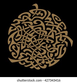 Abstract vector ornament. Sun. Tattoo. Isolated on back background. Gold.