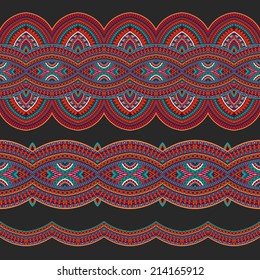 Abstract vector ornamental ethnic seamless stripes. design elements set
