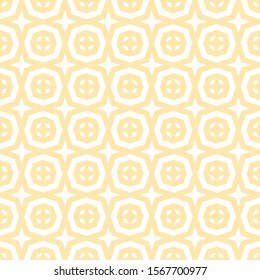 Abstract vector ornamental geometric seamless pattern. Elegant texture with floral shapes, diamonds, octagons, grid, repeat tiles. Subtle ornament. Simple background in light yellow and white color