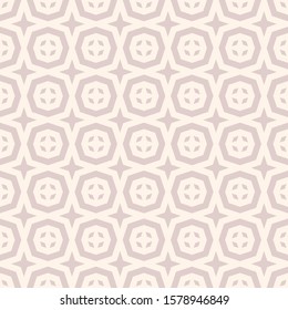 Abstract vector ornamental geometric seamless pattern. Elegant texture with floral shapes, diamonds, octagons, grid, repeat tiles. Subtle minimal ornament. Simple background in light pastel colors