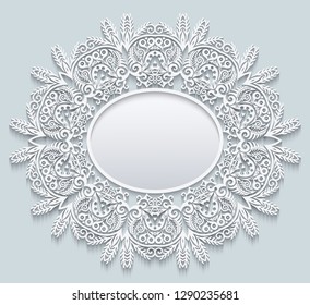Abstract vector ornamental nature color vintage frame. Modern volumetric floral elements. Trendy craft style illustration