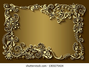 Abstract vector ornamental nature color vintage frame. Modern volumetric floral elements. Trendy craft style illustration