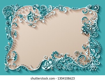 Abstract vector ornamental nature color vintage frame. Modern volumetric floral elements. Trendy craft style illustration
