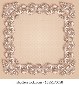 Abstract vector ornamental nature color vintage frame. Modern volumetric floral elements. Trendy craft style illustration