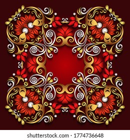 Abstract vector ornamental nature color vintage frame. Modern volumetric floral elements. Trendy craft style illustration