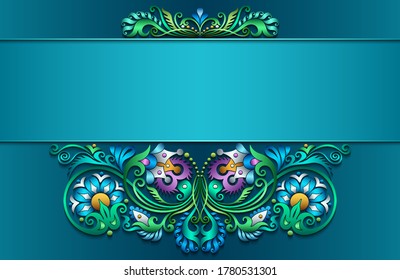 Abstract vector ornamental nature color vintage frame. Modern volumetric floral elements. Trendy craft style illustration