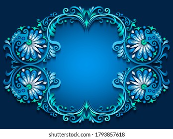 Abstract vector ornamental nature color vintage frame. Modern volumetric floral elements. Trendy craft style illustration