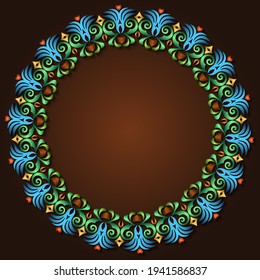 Abstract vector ornamental nature color vintage frame. Modern volumetric floral elements. Trendy craft style illustration