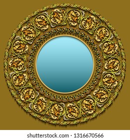 Abstract vector ornamental nature vintage frame. Modern volumetric floral elements. Trendy craft style illustration