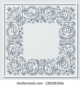 Abstract vector ornamental nature vintage frame. Modern volumetric floral elements. Trendy craft style illustration