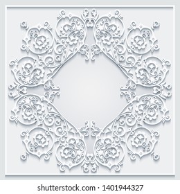 Abstract vector ornamental nature vintage frame. Modern volumetric floral elements. Trendy craft style illustration