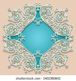 Abstract vector ornamental nature vintage frame. Modern volumetric floral elements. Trendy craft style illustration