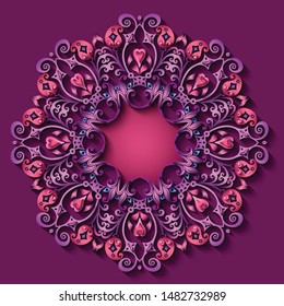 Abstract vector ornamental nature vintage frame. Modern volumetric floral elements. Trendy craft style illustration