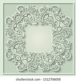 Abstract vector ornamental nature vintage frame. Modern volumetric floral elements. Trendy craft style illustration