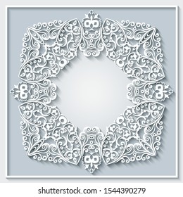 Abstract vector ornamental nature vintage frame. Modern volumetric floral elements. Trendy craft style illustration