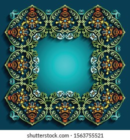 Abstract vector ornamental nature vintage frame. Modern volumetric floral elements. Trendy craft style illustration