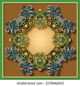 Abstract vector ornamental nature vintage frame. Modern volumetric floral elements. Trendy craft style illustration