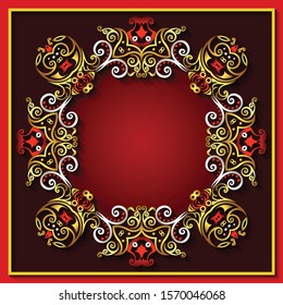 Abstract vector ornamental nature vintage frame. Modern volumetric floral elements. Trendy craft style illustration