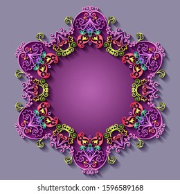 Abstract vector ornamental nature vintage frame. Modern volumetric floral elements. Trendy craft style illustration