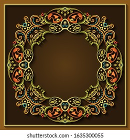 Abstract vector ornamental nature vintage frame. Modern volumetric floral elements. Trendy craft style illustration