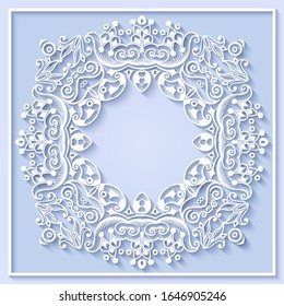 Abstract vector ornamental nature vintage frame. Modern volumetric floral elements. Trendy craft style illustration
