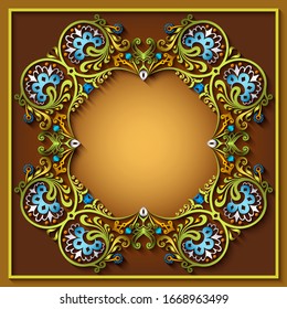 Abstract vector ornamental nature vintage frame. Modern volumetric floral elements. Trendy craft style illustration