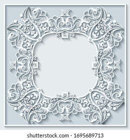 Abstract vector ornamental nature vintage frame. Modern volumetric floral elements. Trendy craft style illustration