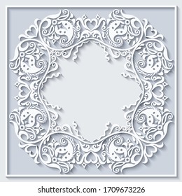 Abstract vector ornamental nature vintage frame. Modern volumetric floral elements. Trendy craft style illustration