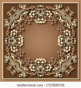 Abstract vector ornamental nature vintage frame. Modern volumetric floral elements. Trendy craft style illustration