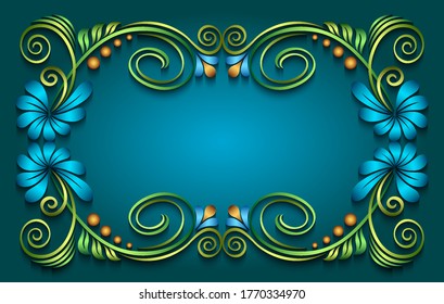 Abstract vector ornamental nature vintage frame. Modern volumetric floral elements. Trendy craft style illustration