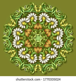 Abstract vector ornamental nature vintage design. Modern volumetric floral elements. Trendy craft style illustration