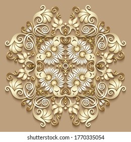 Abstract vector ornamental nature vintage design. Modern volumetric floral elements. Trendy craft style illustration