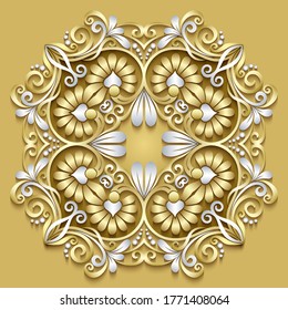 Abstract vector ornamental nature vintage design. Modern volumetric floral elements. Trendy craft style illustration