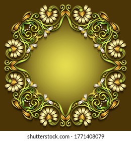 Abstract vector ornamental nature vintage frame. Modern volumetric floral elements. Trendy craft style illustration
