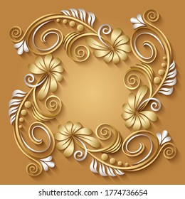 Abstract vector ornamental nature vintage frame. Modern volumetric floral elements. Trendy craft style illustration