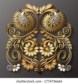 Abstract vector ornamental nature vintage design. Modern volumetric floral elements. Trendy craft style illustration