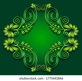 Abstract vector ornamental nature vintage frame. Modern volumetric floral elements. Trendy craft style illustration