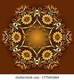 Abstract vector ornamental nature vintage frame. Modern volumetric floral elements. Trendy craft style illustration