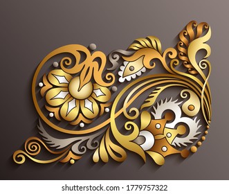 Abstract vector ornamental nature vintage design. Modern volumetric floral elements. Trendy craft style illustration