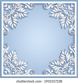 Abstract vector ornamental nature vintage frame. Modern volumetric floral elements. Trendy craft style illustration