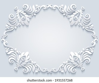 Abstract vector ornamental nature vintage frame. Modern volumetric floral elements. Trendy craft style illustration