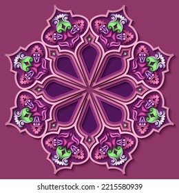 Abstract vector ornamental nature vintage mandala. Modern papercut floral lace element. Trendy craft style illustration