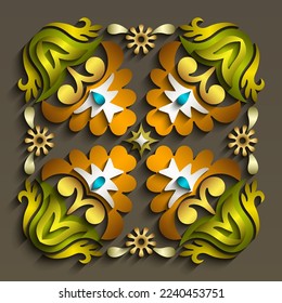 Abstract vector ornamental nature vintage papercut floral lace element. Trendy craft style illustration
