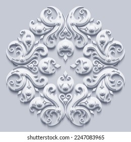 Abstract vector ornamental nature vintage papercut floral lace element. Trendy craft style white illustration