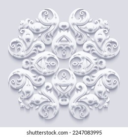 Abstract vector ornamental nature vintage papercut floral lace element. Trendy craft style white illustration