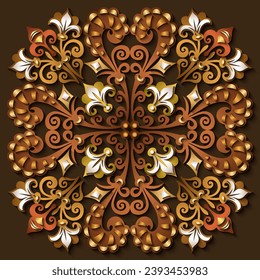 Abstract vector ornamental nature vintage papercut floral element. Trendy craft style illustration