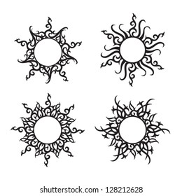 Abstract vector ornaments. Sun and flower tattoo.